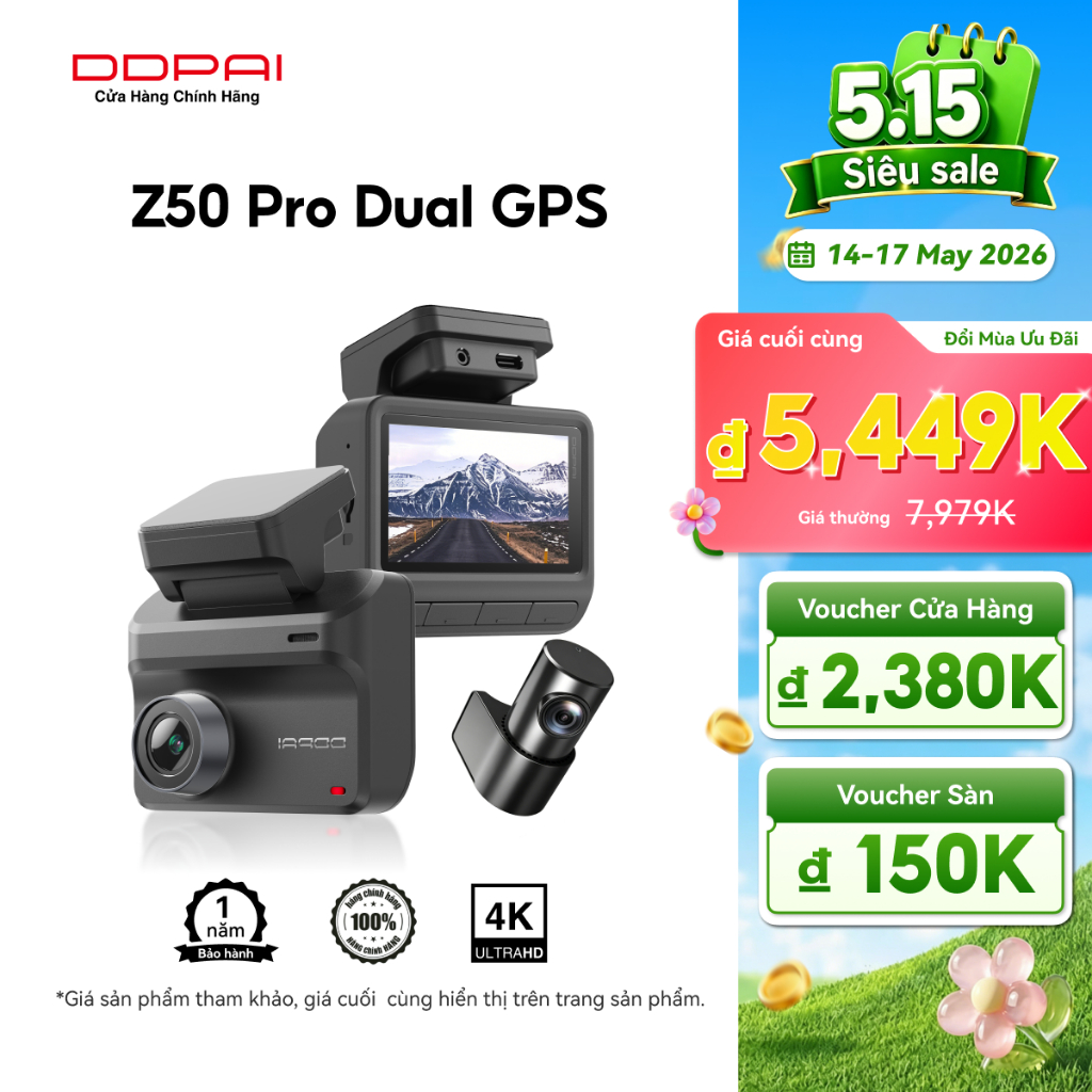 [MỚI] DDPAI Z50 Pro 4K UHD Dual Wi-Fi6 5GHZ ADAS Super NightVisin Dash Cam với kết nối 4G GPS