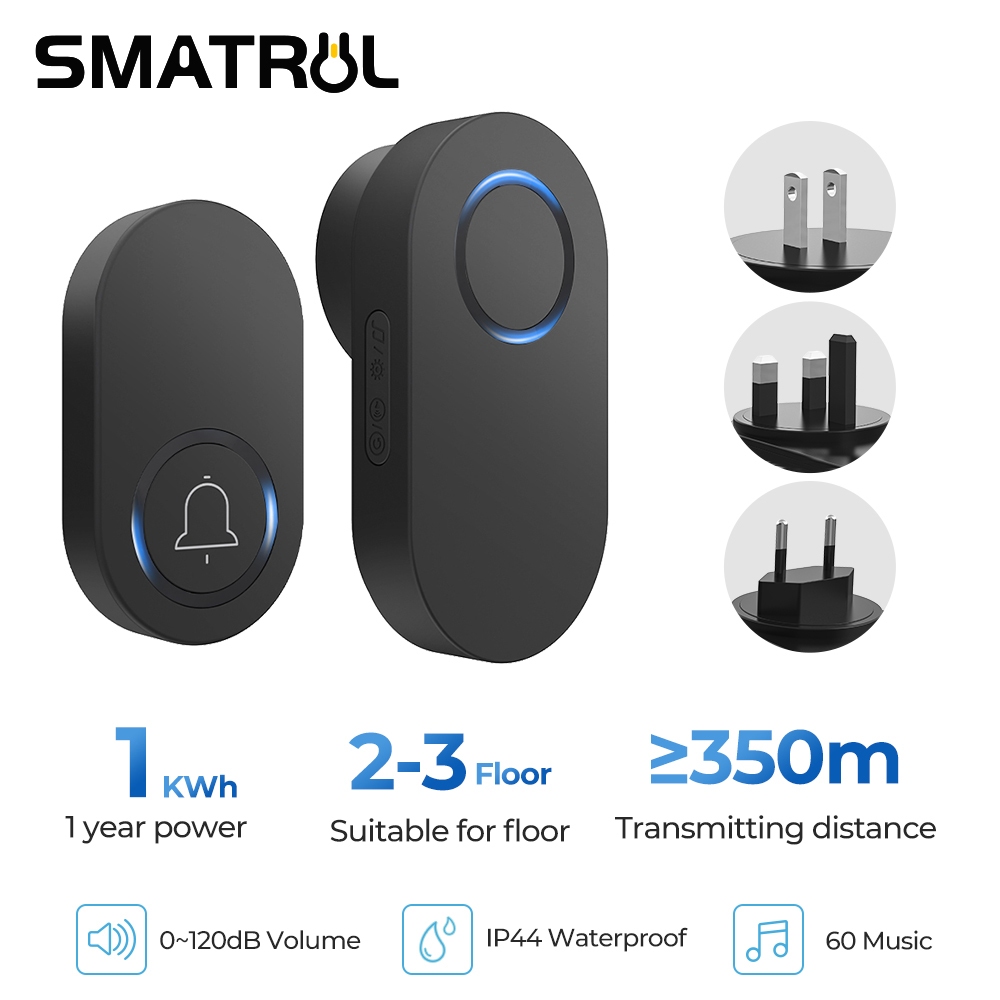 SMATRUL Chuông cửa không dây khoảng cách 350m 120dB xuyên tường chống nước tín…