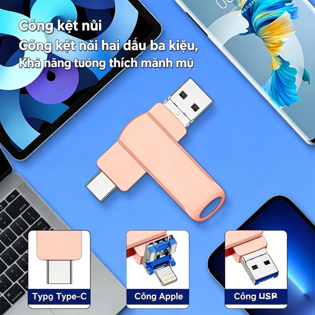 Thích hợp cho điện thoại di động Apple Ổ đĩa Flash 64GB Vân tay Ba trong Một Apple u Disk Dung tích 
