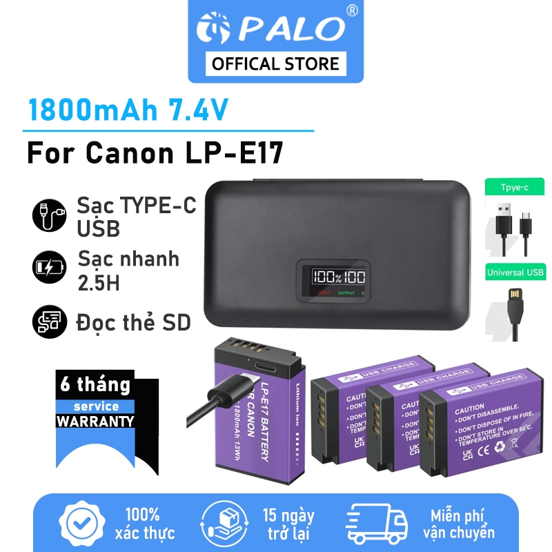 PALO Pin Canon LP-E17 và Bộ sạc đôi dành cho máy ảnh Canon RP R50 M3 M5 M6 750D 760D 800D 8000D 200D