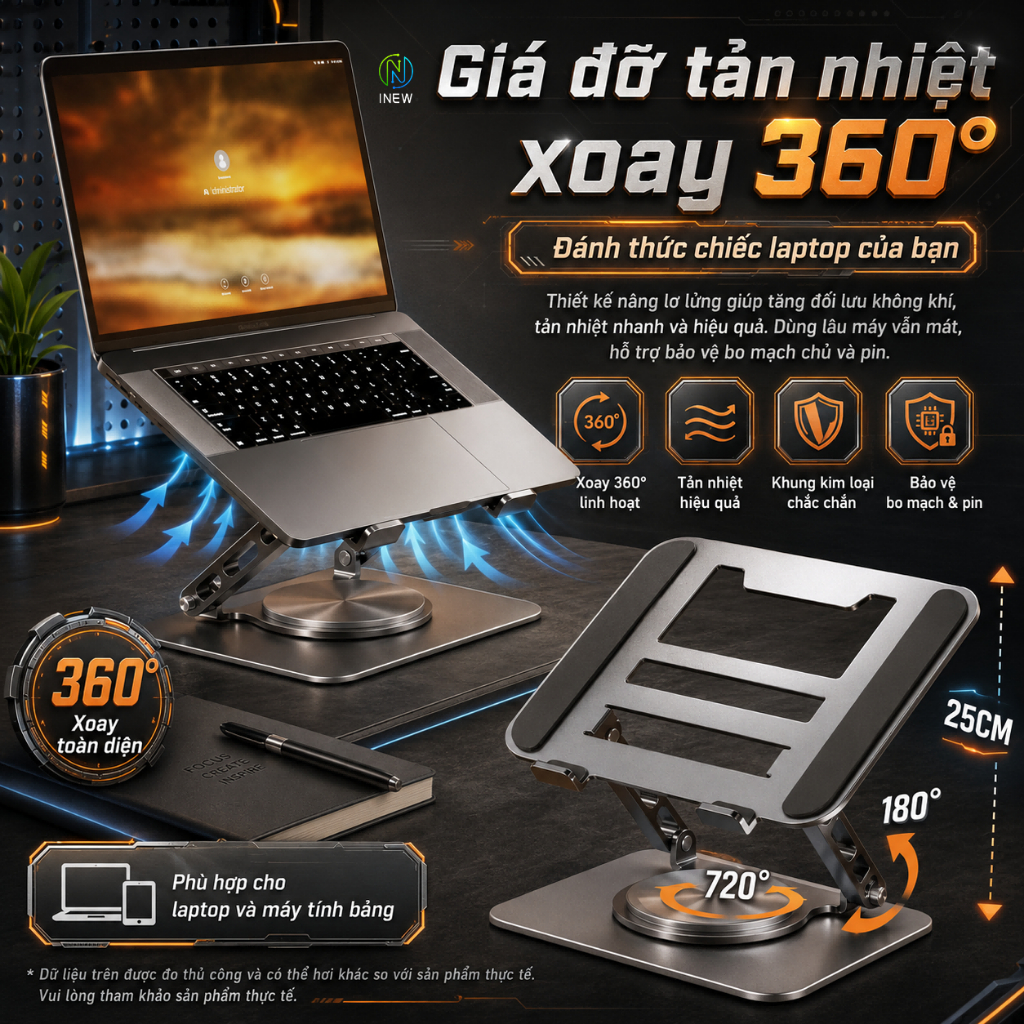 Giá đỡ máy tính xách tay Giá đỡ tản nhiệt máy tính xách tay 360 độ | BigBuy360 - bigbuy360.vn