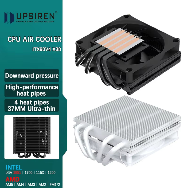 UPSIREN ITX90V4 X38 4-ống dẫn nhiệt Down-draft Siêu mỏng 37mm CPU Quạt làm mát hiệu suất cao hỗ trợ 