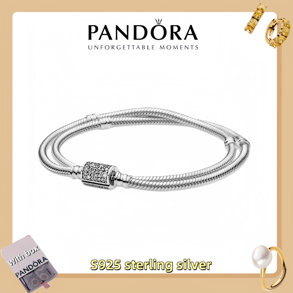 Vòng tay mặt dây chuyền trang sức bằng bạc Pandora S925 (hộp quà tặng miễn phí) Pandora Moments Quấn