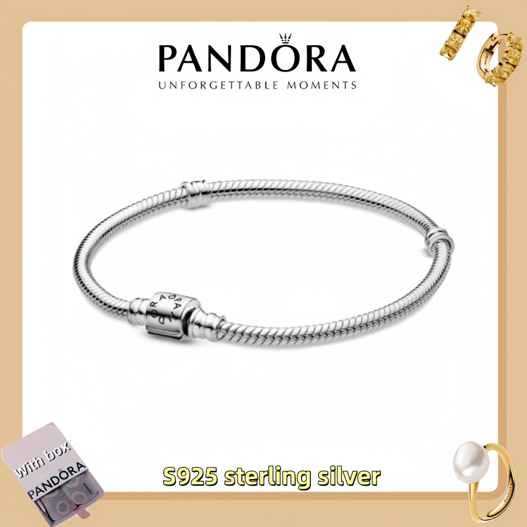 Vòng tay mặt dây chuyền trang sức bạc Pandora S925 (hộp quà tặng miễn phí) Pandora Moments Barrel Cl