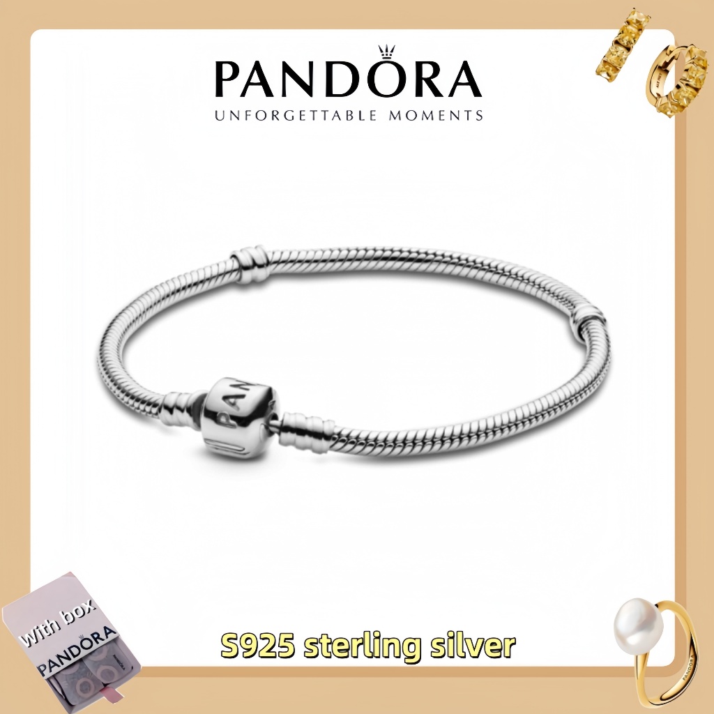 Vòng tay mặt dây chuyền trang sức bạc Pandora S925 (hộp quà tặng miễn phí) Pandora Moments Barrel Cl