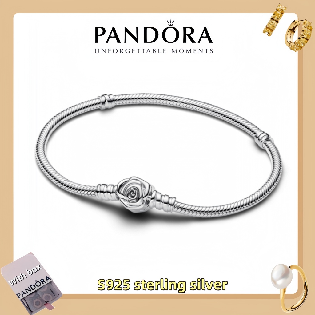 Vòng tay mặt dây chuyền trang sức bằng bạc Pandora S925 (hộp quà tặng miễn phí) Pandora Moments Rose