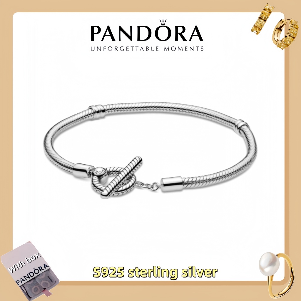 Vòng tay mặt dây chuyền trang sức bạc Pandora S925 (hộp quà tặng miễn phí) Vòng tay chuỗi rắn T-Bar 