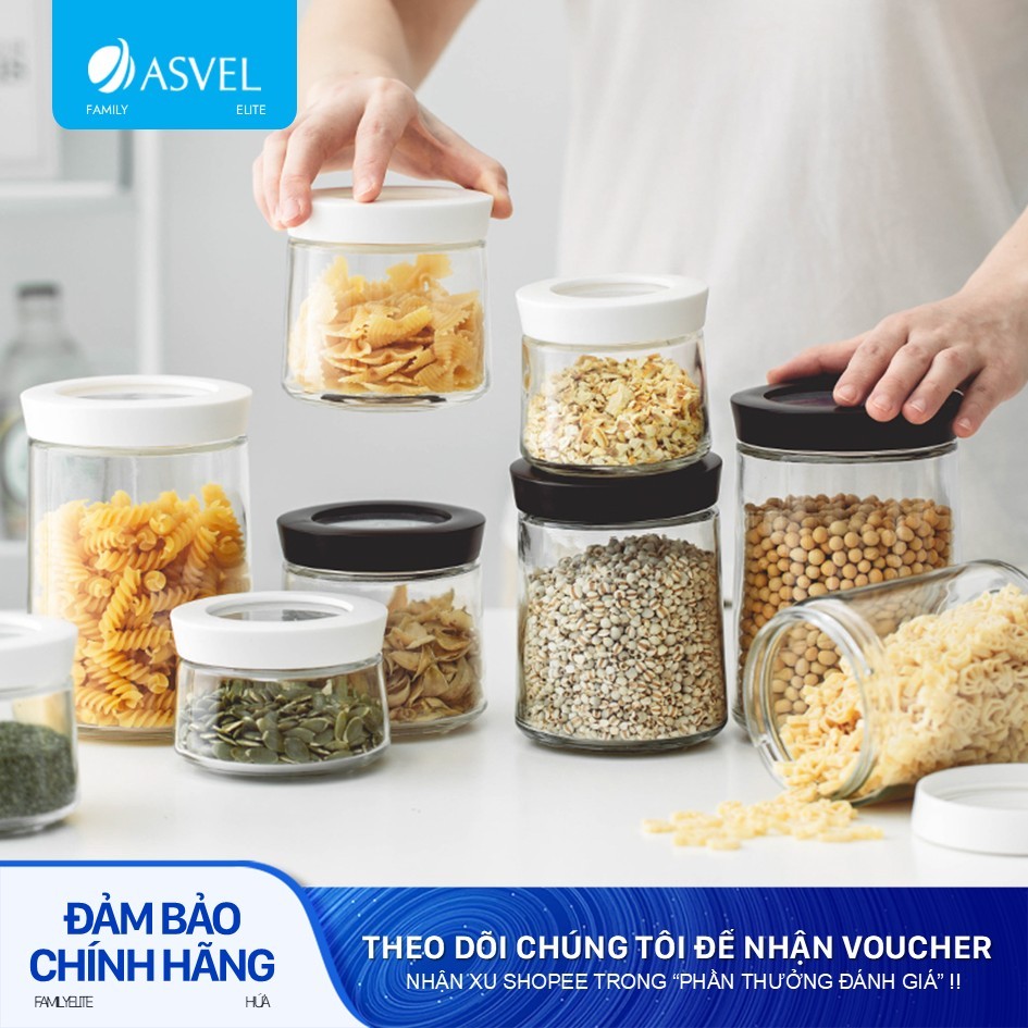 Hộp Thủy Tinh Kín Khí ASVEL Miệng Rộng Trong Suốt Với Nắp Kín Khí Cho Kẹo / Bánh Quy / Bột / Pasta
