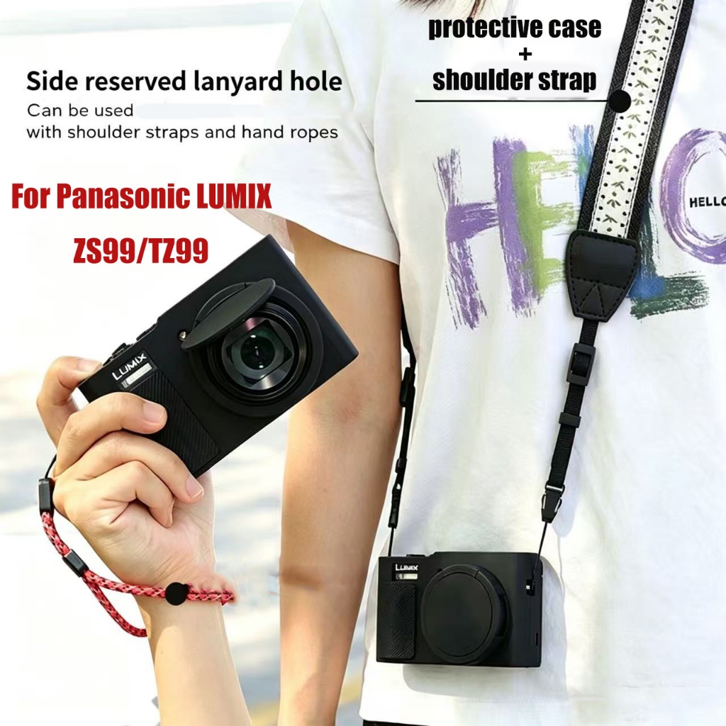 Ốp Silicon Có Dây Đeo Vai + Phim Màn Hình Cường Lực Cho Máy Ảnh Panasonic LUMIX ZS99 TZ99
