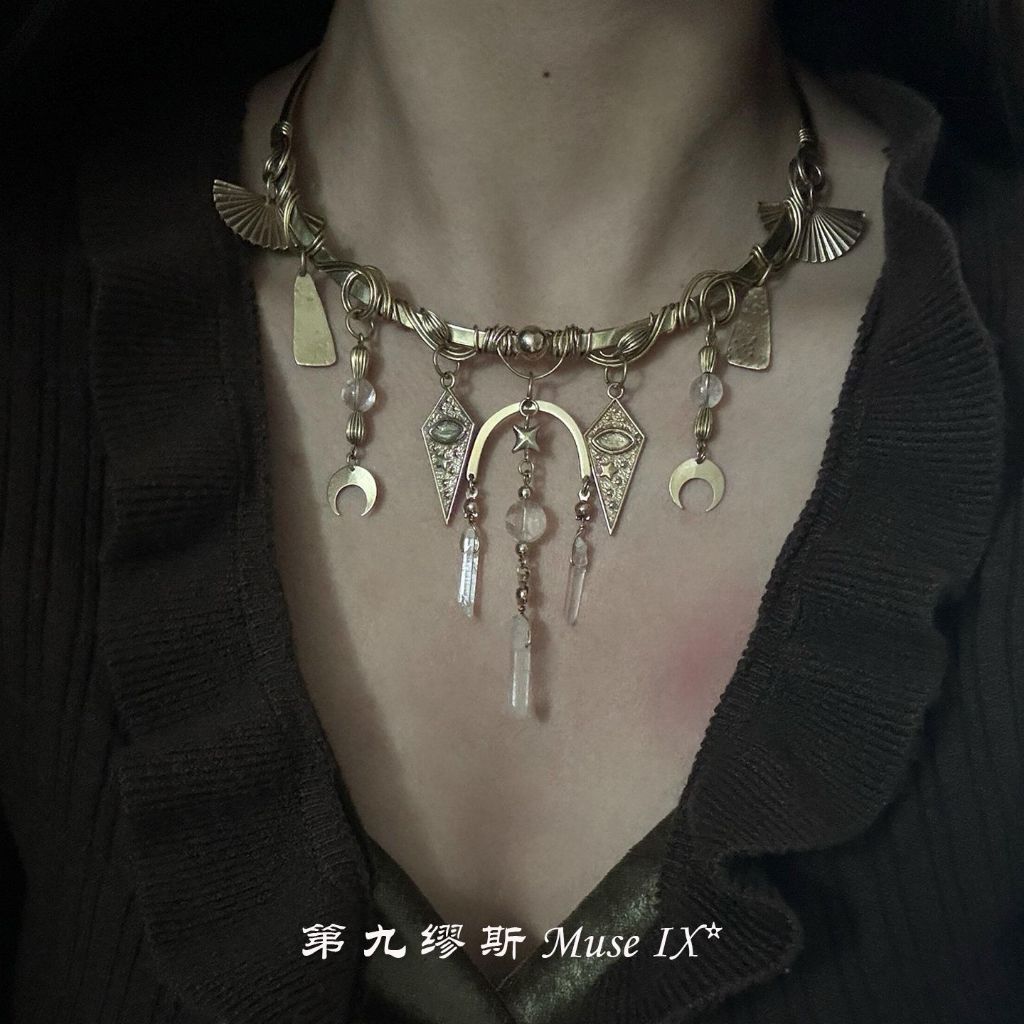 [Nineth Muse] Star Moon Water Drop Collar Wasteland Style Retro Heavy Industry Winding Collar 0516.