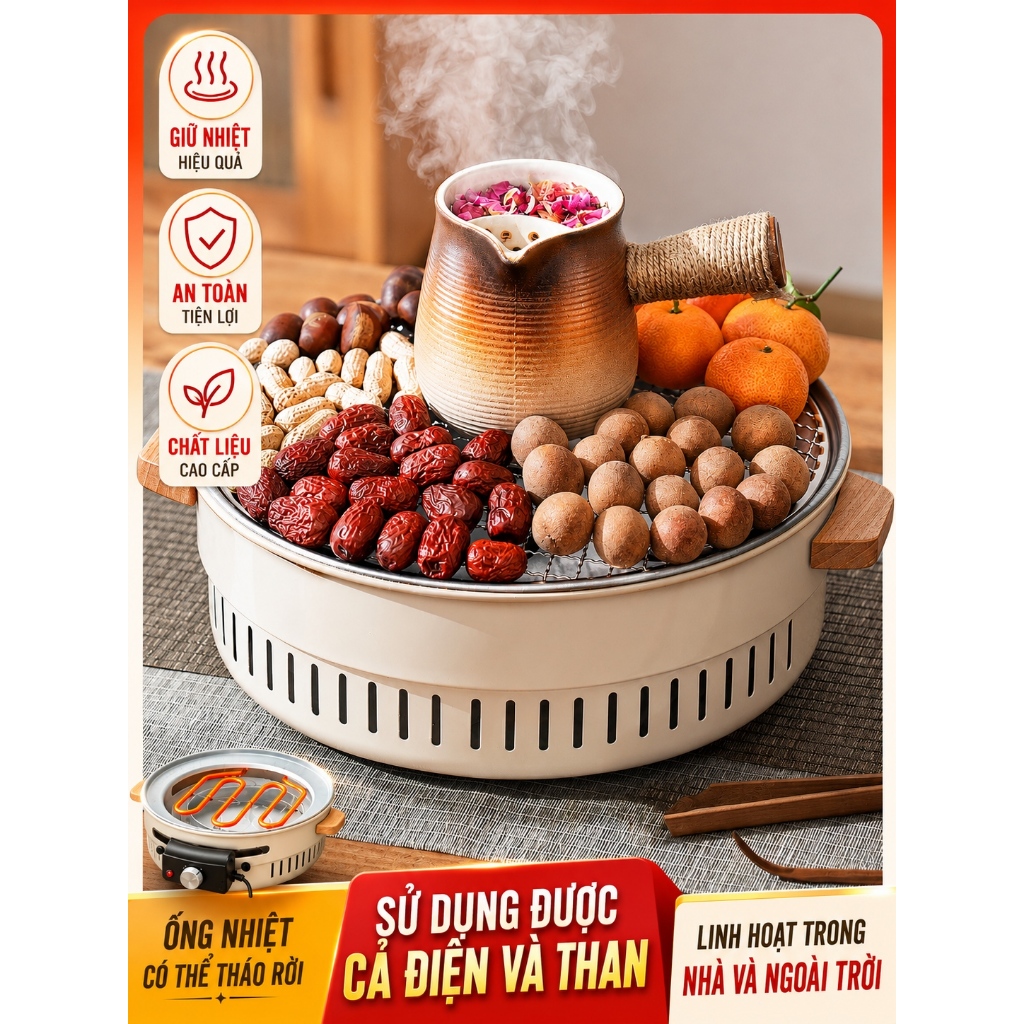 Bếp nướng than hoa không khói, lò nướng thịt cao cấp chất liệu thép chịu nhiệt có chân phụ nhỏ gọn, chắc chắn, an toàn