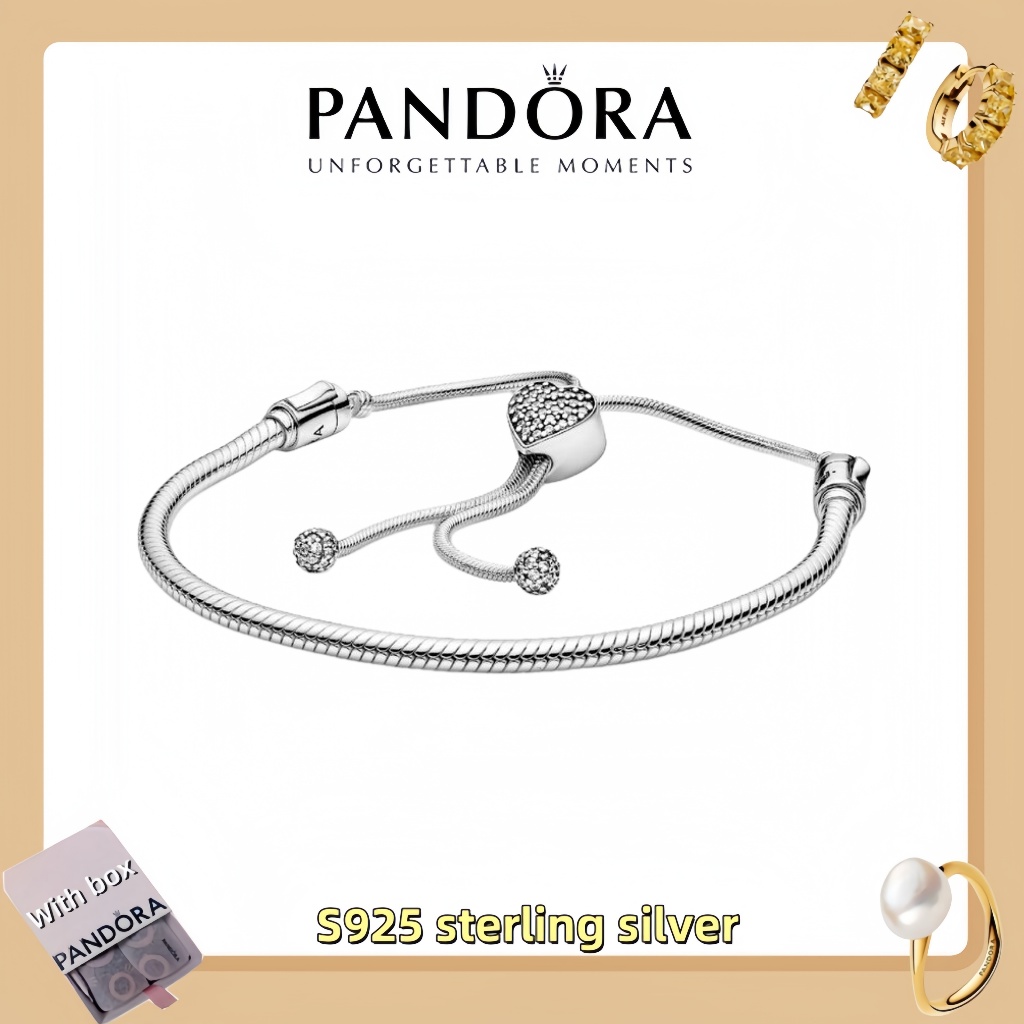 Vòng tay mặt dây chuyền trang sức bằng bạc Pandora S925 (hộp quà tặng miễn phí) Pandora Moments Pavé