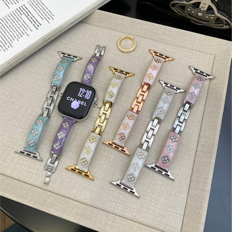 Dây đeo vòng tay Epoxy cỏ bốn lá Thích hợp cho Apple watch Series 5 / 6 / 7 / 8 / 9 / 10 / 11 40 / 4