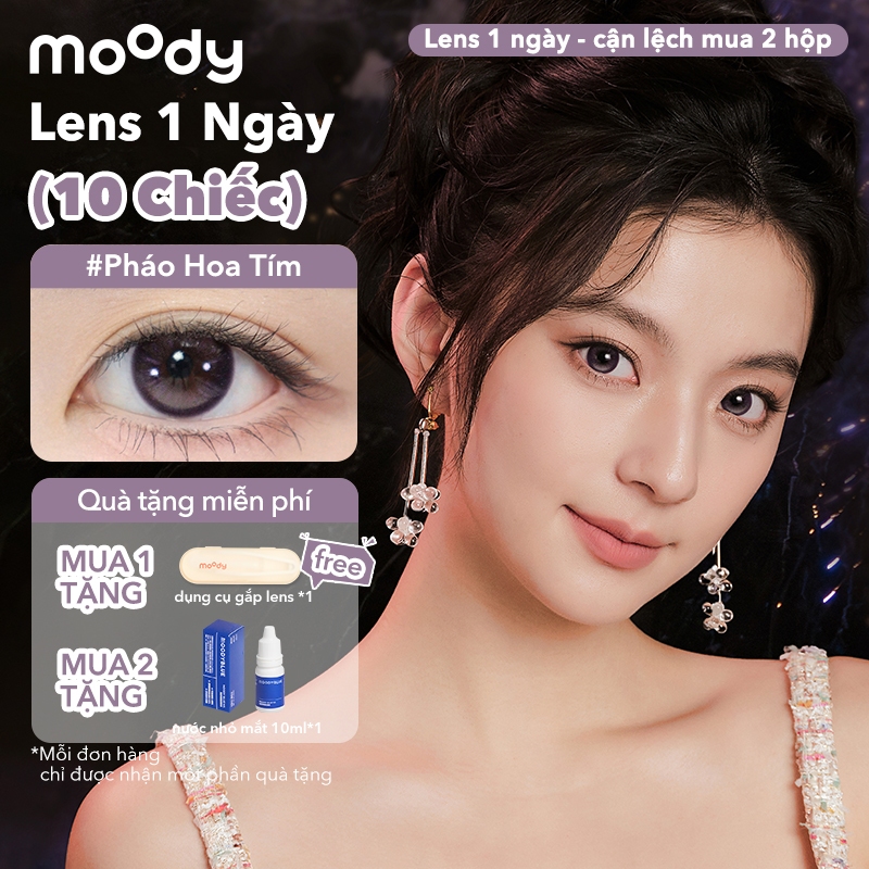Set 10 chiếc kính áp tròng moody, giãn tròng 14.2 - 14.5mm, màu Pháo Hoa Tím phong cách , có độ cận 