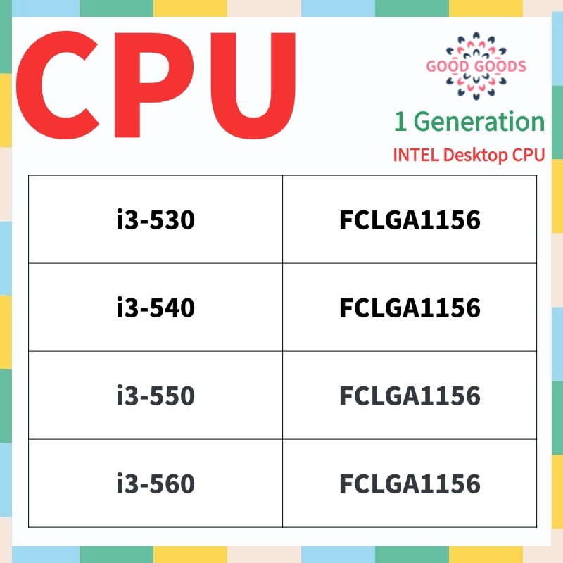 I3-530 i3-540 i3-550 i3-560 CPU INTEL Core thế hệ thứ 1 LGA1156