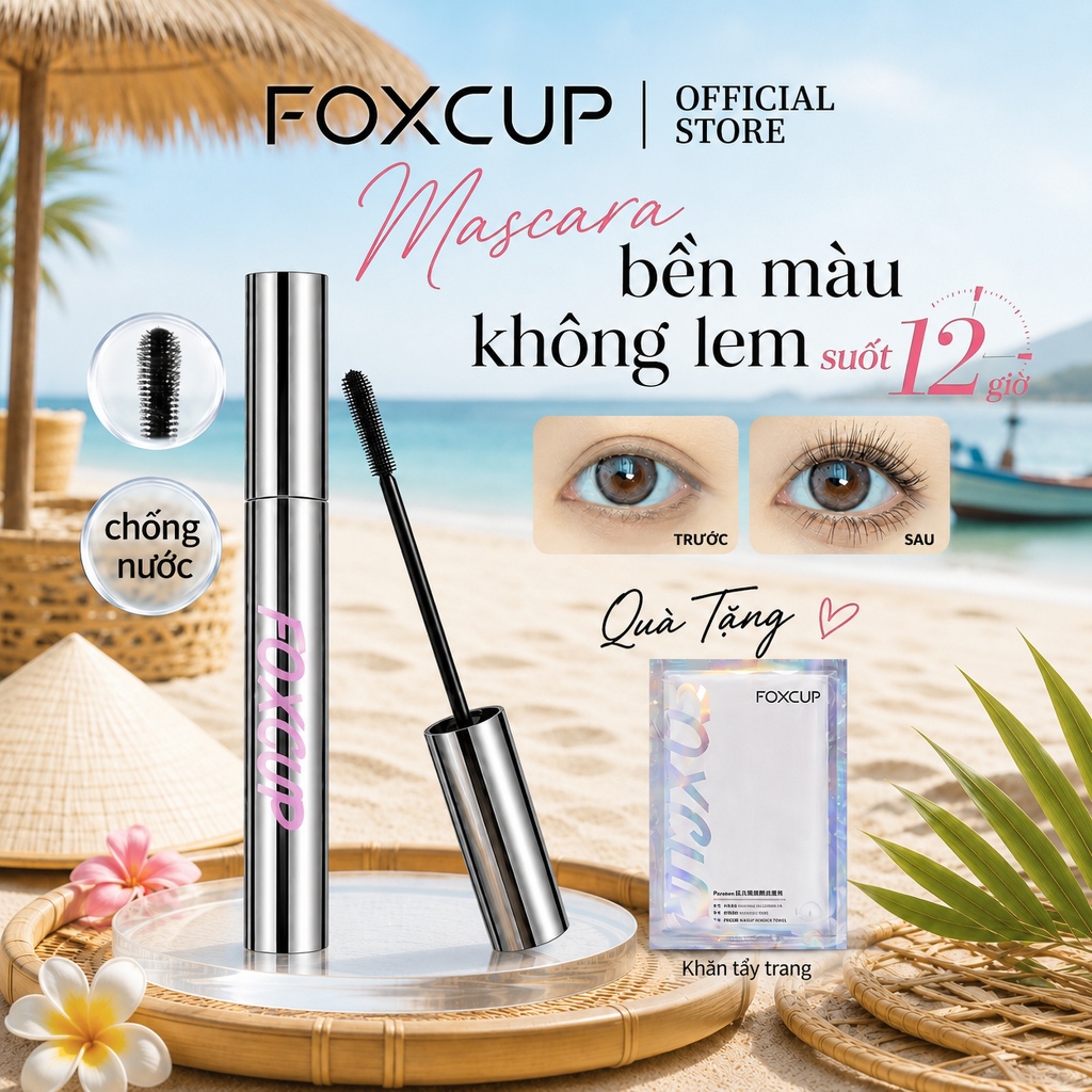 Mascara FOXCUP Giúp mi dài tơi tự nhiên nhanh khô chống nước không lem trôi 6g