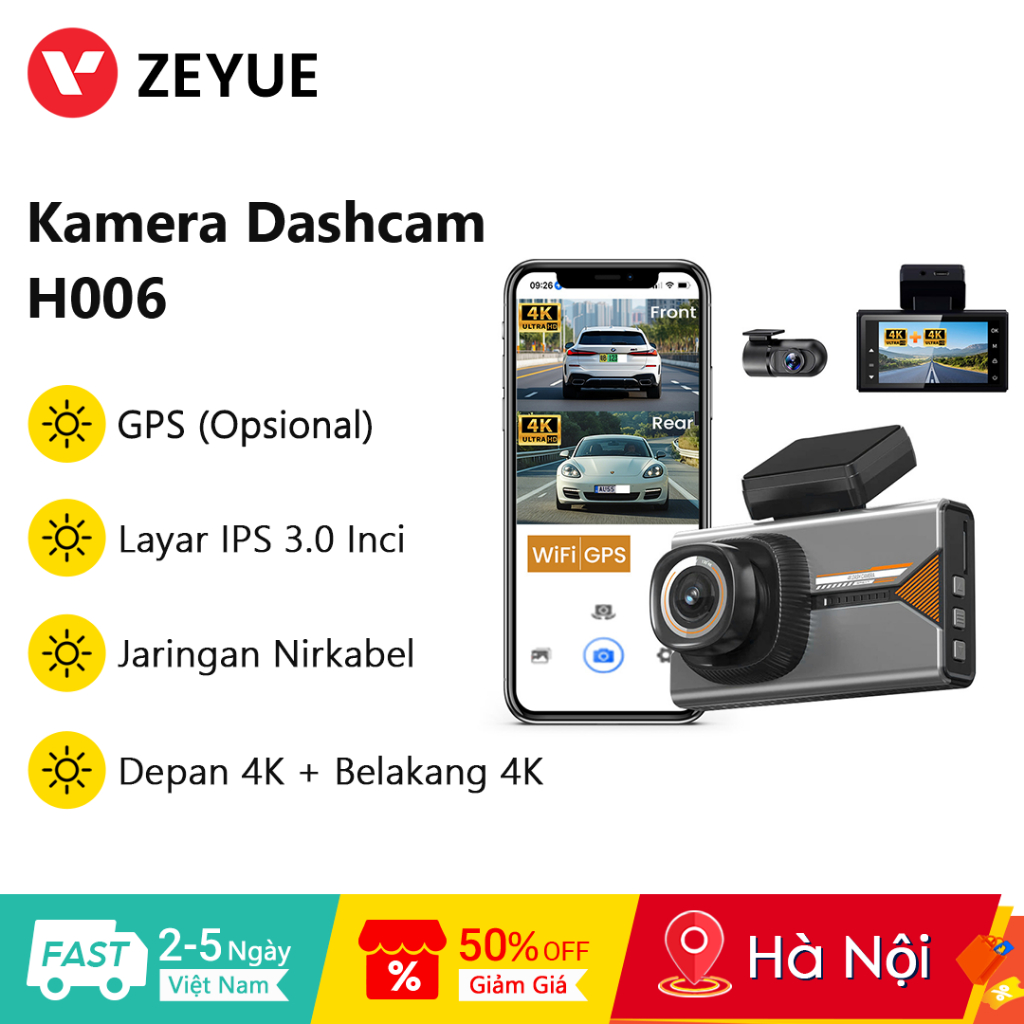 Carlover H006 WiFi GPS Dashcam Mặt trước 4K có tầm nhìn ban đêm Ghi vòng lặp màn hình đỗ xe 24 giờ