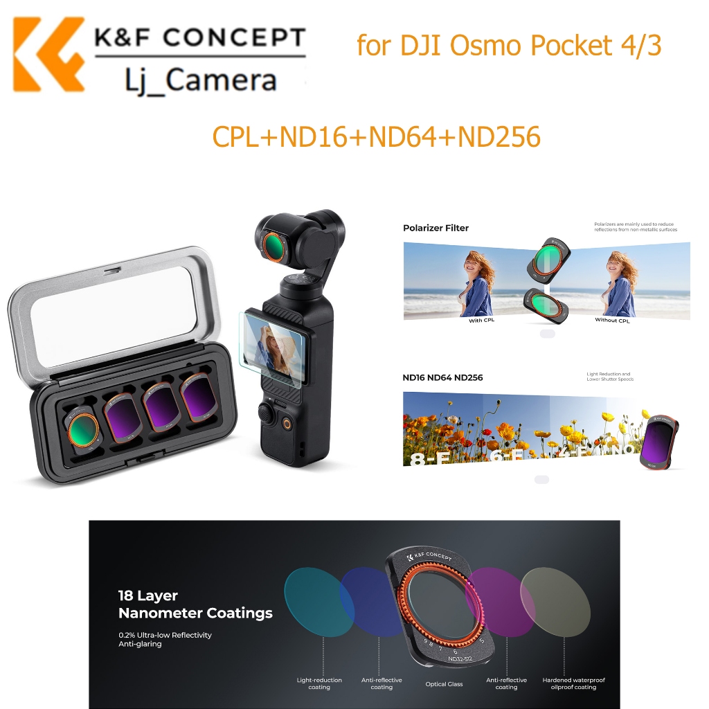 Bộ lọc K & F CONCEPT K-Series CPL + ND16 + ND64 + ND256 cho DJI Osmo Pocket 4 / 3