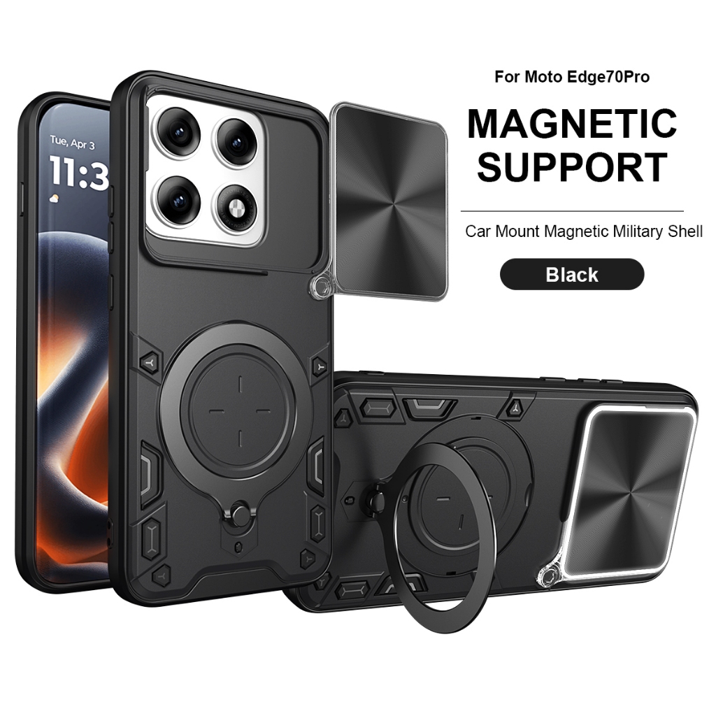 Vỏ quân sự từ tính gắn trên ô tô cho Moto EDGE 70PRO 60PRO Fusion, Vỏ máy ảnh trượt 360° Giá đỡ vòng