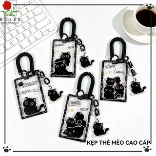 Hộp Đựng Thẻ Mèo Đen Phong Cách INS Vỏ Trượt Cứng, Có Dây Co Giãn, Cho Thẻ ID, Thẻ Học Và Thẻ Xe
