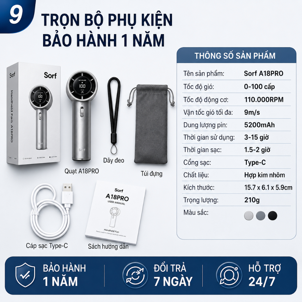 Sorf A18 Pro - Quạt Cầm Tay & Để Bàn 2 Trong 1: Gió Mạnh, Chạy Êm, Làm Mát Nhanh Chóng | BigBuy360 - bigbuy360.vn