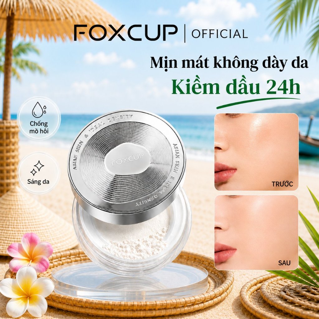Phấn phủ FOXCUP kiềm dầu 12H chống nước mịn nhẹ không bí da 3 màu tùy chọn 6.8g