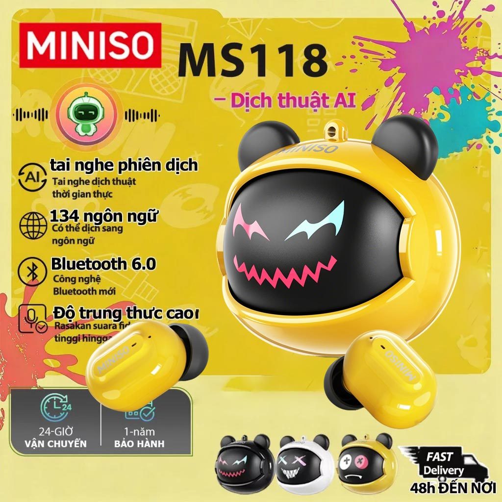 MINISO MS118 [Mẫu mới] Tai nghe nhét tai dịch thuật AI Tai nghe Bluetooth trong tai Thiết kế sành điệu, có thể xoay và tùy chỉnh Tuổi thọ pin siêu dài Tai nghe chơi game Độ trễ thấp | BigBuy360 - bigbuy360.vn
