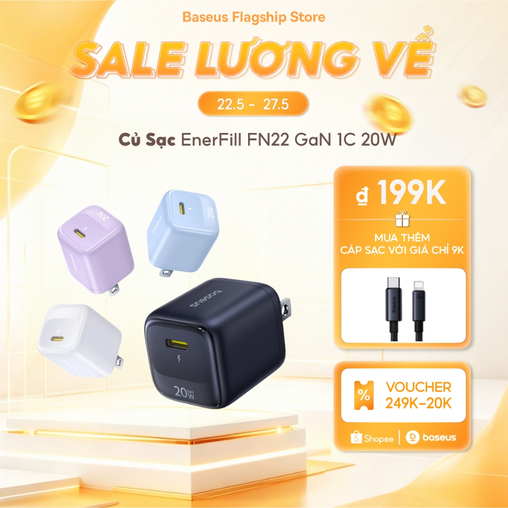 Baseus EnerFill FN22 Sạc Nhanh 1C 20W Bảo Vệ Nhiều An Toàn Bộ Chuyển Đổi Gan Tech