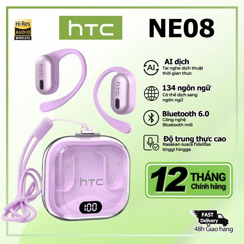 HTC NE08 tai nghe phiên dịch AI bluetooth v6.0 Dịch phụ đề thời gian thực Thiết kế móc tai Tai nghe không dây Tuổi thọ pin dài Tai mở tai