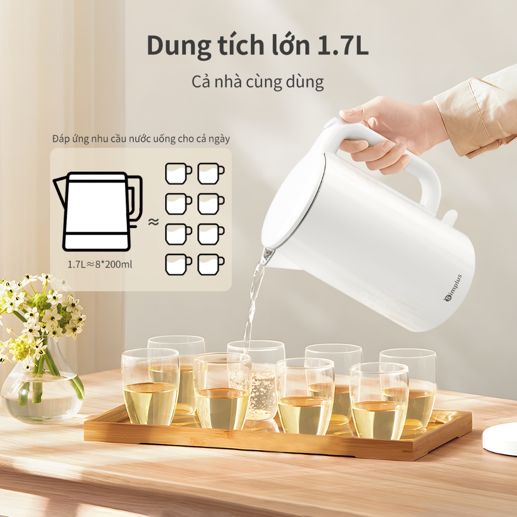 Simplus Ấm Đun Nước Dung Tích 1.7L Công Suất 1500W 2 Lớp Chống Bỏng DRSH007 - Bảo Hành 12 Tháng | BigBuy360 - bigbuy360.vn