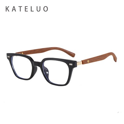 KATLUO Kính trơn chống ánh sáng xanh siêu nhẹ TR90 có đền thờ hạt gỗ cổ điển 571876