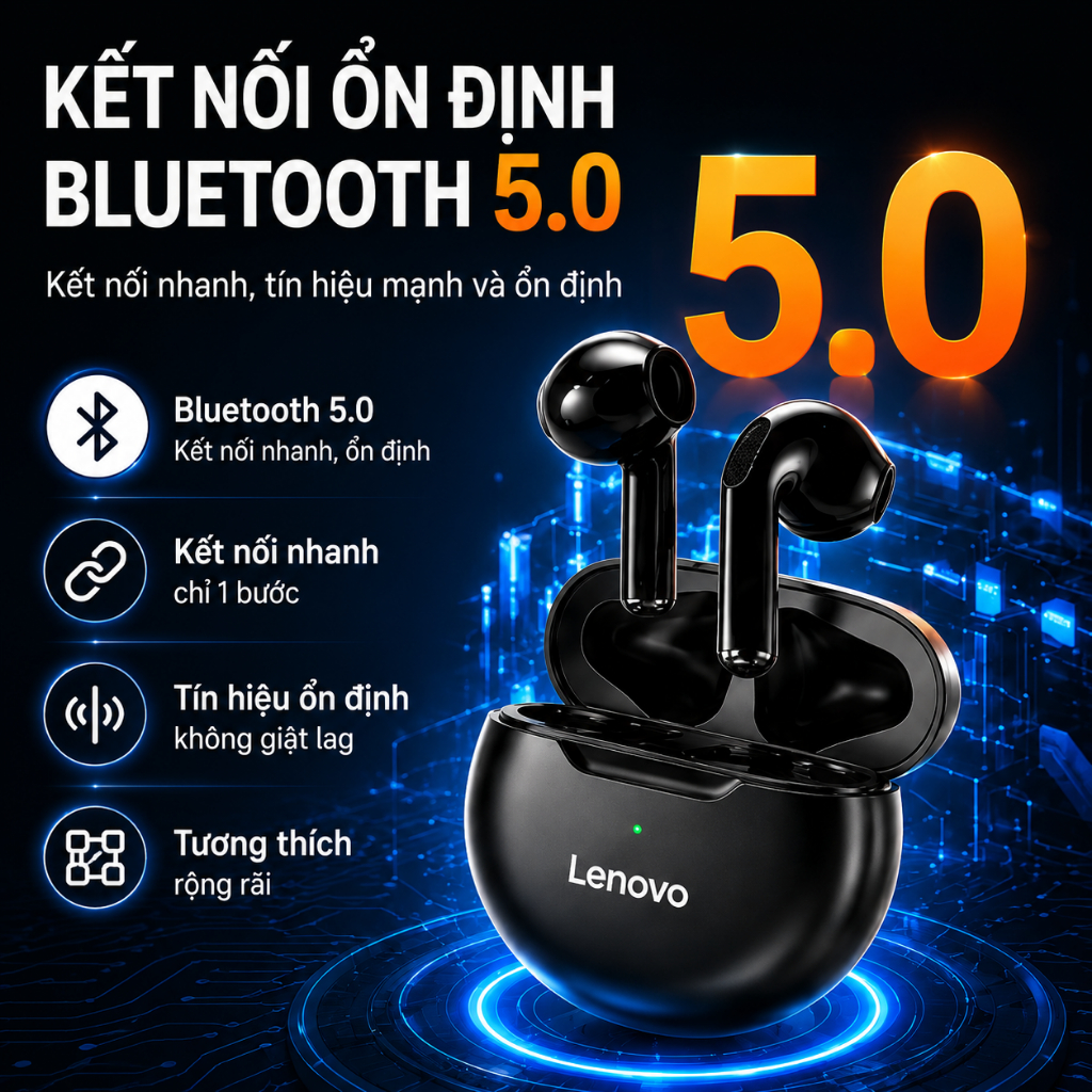 Tai Nghe Bluetooth Lenovo HT38 Chính Hãng - Âm Thanh HIFI Sống Động, Mic Khử Ồn Cuộc Gọi, Pin 15 Giờ, Thiết Kế Gọn Nhẹ | BigBuy360 - bigbuy360.vn