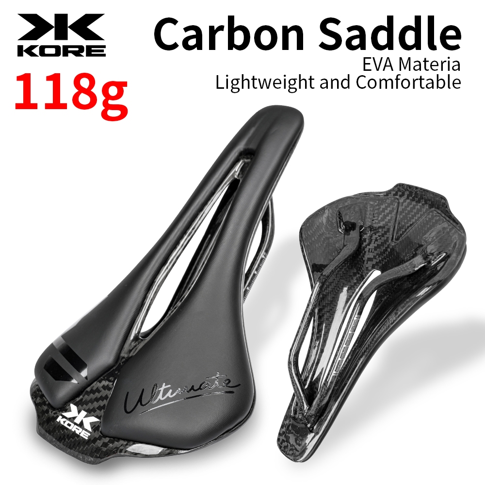 Yên xe đạp bằng sợi Carbon KORE T800 | Siêu Nhẹ 125g | 7 * 9 Carbon Rail Rỗng Công Thái Học EVA Đệm 