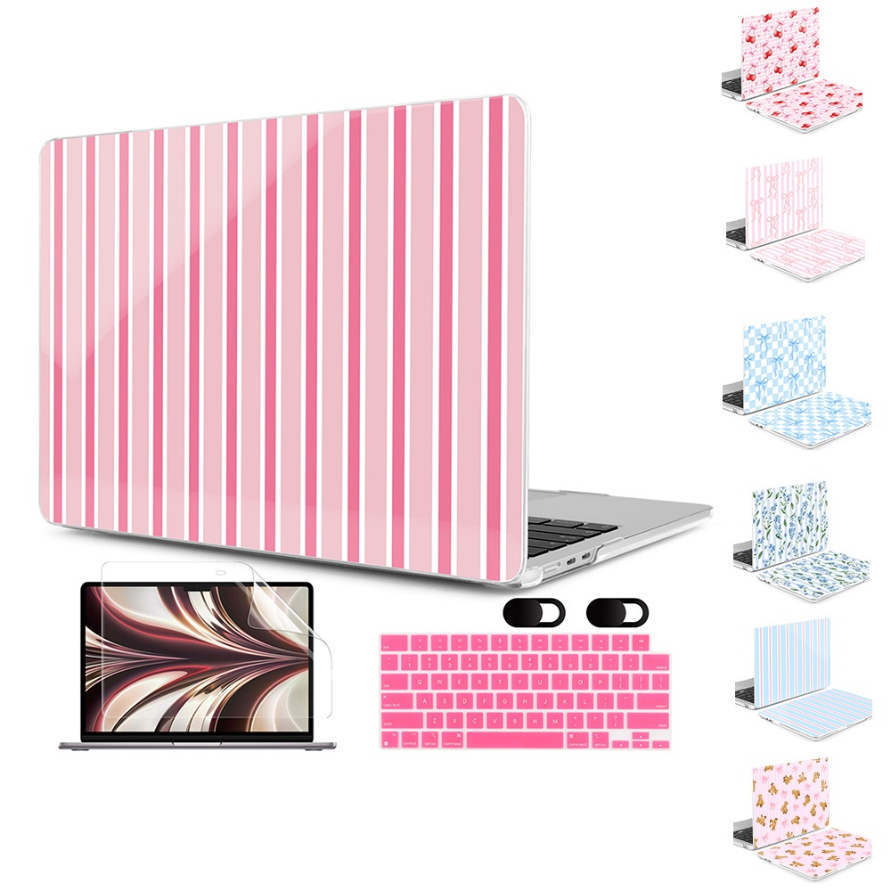 Vỏ cứng trong suốt sọc trắng hồng cho MacBook Case Air Pro 13 14 15 16 inch M1 M2 M3 M4 M5 Neo A3404
