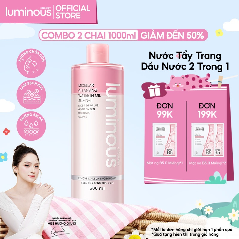 [MUA 2 GIẢM TỚI 50%] Nước Tẩy Trang Dầu Nước COLORKEY LUMINOUS Làm Sạch Sâu & Không Chứa Cồn 500ml