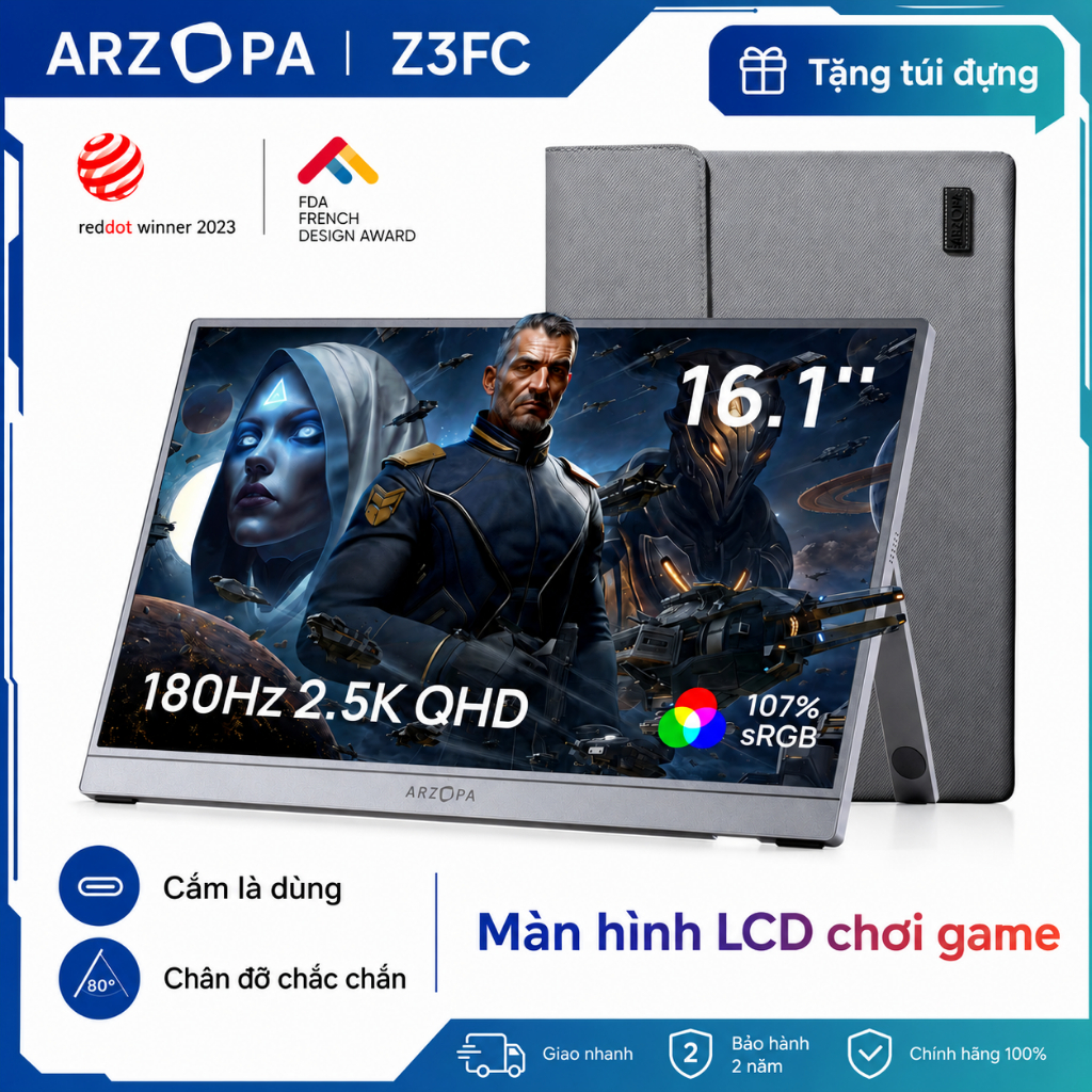 Màn hình di động ARZOPA 16.1 '' 180Hz-Z3FC Xám, Màn hình di động chân đế 2,5K 107% sRGB với HDR, Siêu mỏng, Chăm sóc mắt, Màn hình thứ hai bên ngoài cho máy tính xách tay, PC, PS5, Mac, Xbox | BigBuy360 - bigbuy360.vn