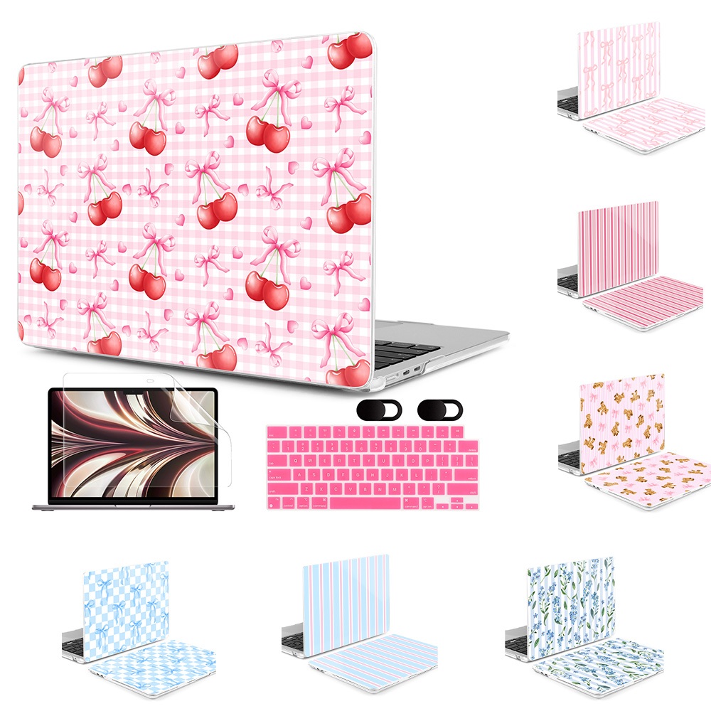 Vỏ cứng trong suốt nơ màu hồng cho MacBook Case Air Pro 13 14 15 16 inch M1 M2 M3 M4 M5 Neo A3404 A3