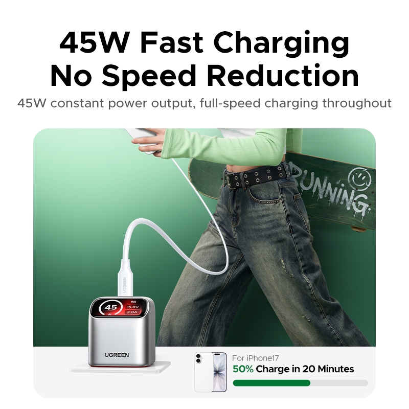 [Jackson Yee 's Pick] Bộ sạc GaN UGREEN Mini 45W Màn hình thông minh USB C Nexode Màn hình biểu tượng cảm xúc sạc nhanh nhanh cho iPhone 17 Series Samsung S26 Ultra S25 S24 | BigBuy360 - bigbuy360.vn