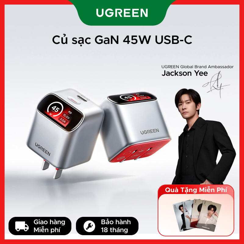 【UGREEN X Jackson Yee】 Bộ sạc GaN UGREEN Mini 45W Màn hình thông minh USB C Nexode Màn hình biểu tượng cảm xúc sạc nhanh nhanh cho iPhone 17 Series Samsung S26 Ultra S25 S24 | BigBuy360 - bigbuy360.vn