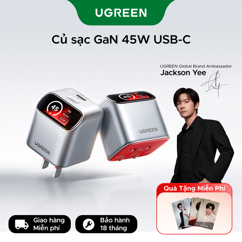 [Jackson Yee 's Pick] Bộ sạc GaN UGREEN Mini 45W Màn hình thông minh USB C Nexode Màn hình biểu tượng cảm xúc sạc nhanh nhanh cho iPhone 17 Series Samsung S26 Ultra S25 S24 | BigBuy360 - bigbuy360.vn
