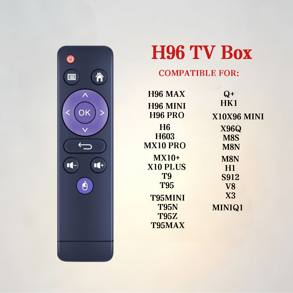Thường được sử dụng để thay thế bộ điều khiển từ xa H96 MAX, H96 MAX X3, H96 MAX H616, H96 Mini V8, 