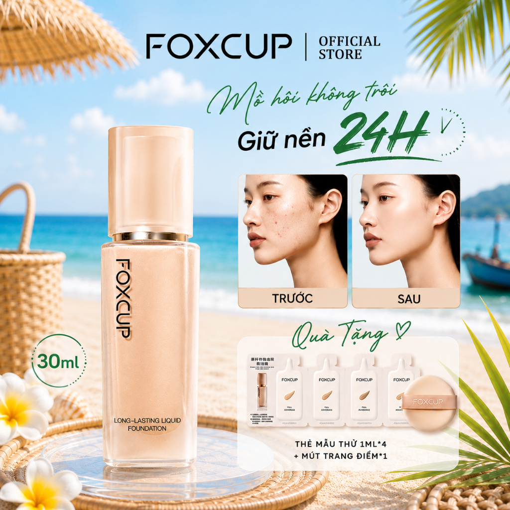 FOXCUP Kem Nền Không Bị Lem Và Lâu Trôi 30ml Lâu Trôi Kiểm Soát Dầu Và Chống Nước Trong 24 Giờ