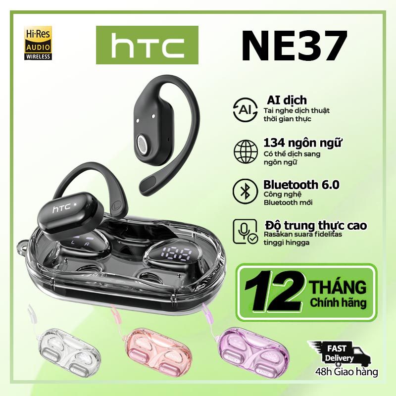 HTC NE37 Tai nghe dịch thuật AI Tai nghe Bluetooth không dây thực sự V6.0 OWS Tai nghe mở Tai nghe TWS IPX5 Chống bụi và chống nước