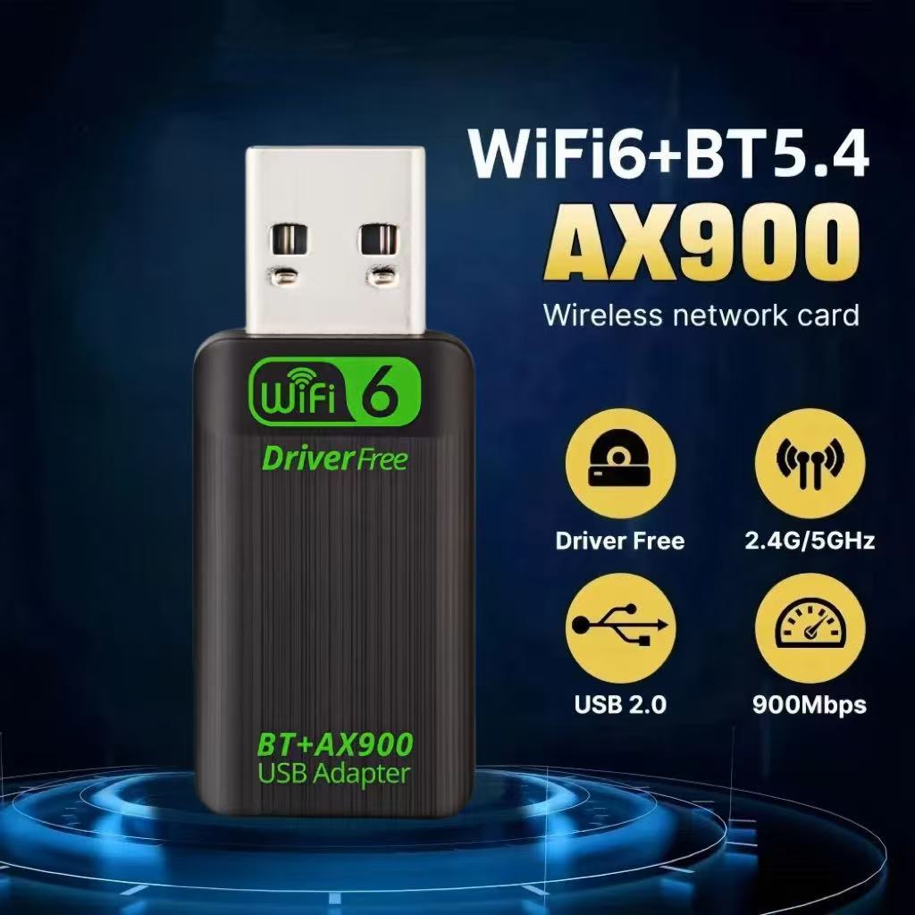 Bộ chuyển đổi WiFi 6 AX900 USB Bluetooth 5.4 Hai băng tần 2.4G 5GHz Không cần Driver cho Win10/11