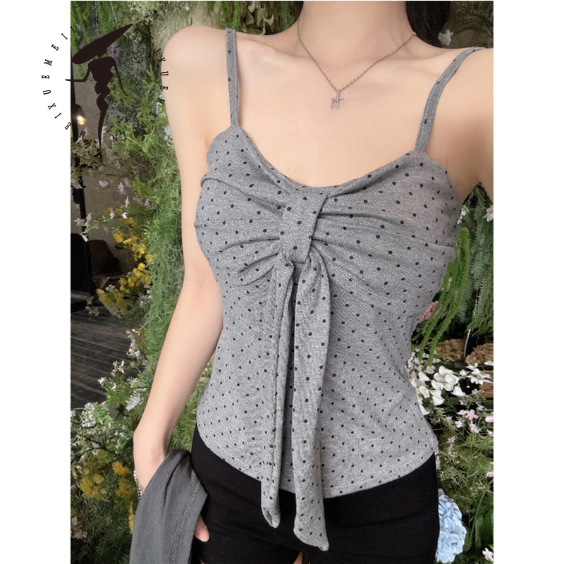 MEIXUEMEILIN Slim-fit Polka Dot Bow Tie V Tie Ngực Pad Camisole