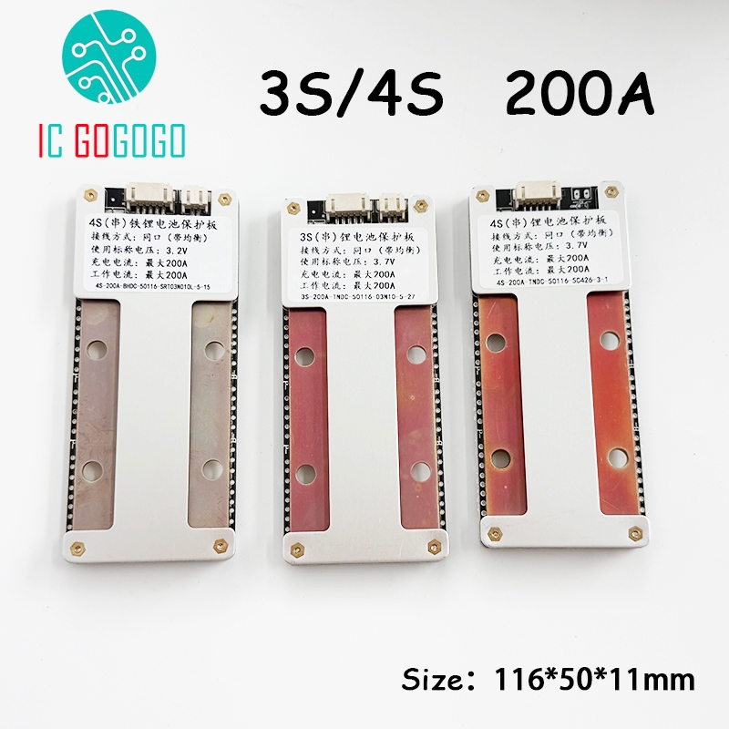 Bảng bảo vệ pin Lithium Li-ion 12V 200A 3S 4S Lifepo4 BMS 3.7V 3.2V Gói tế bào lưu trữ năng lượng nă