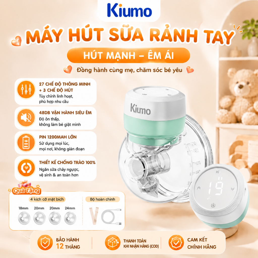 KIUMO Máy Hút Sữa Đơn Không Dây, Máy Hút Sữa Rảnh Tay 9/15 Cấp Độ Matxa, Kích Thích Sữa Cực Kỳ Tiện 