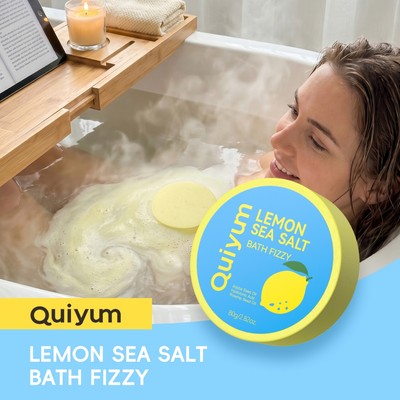 QUIYUM Lemon Sea Salt Bath Fizzy 80g Bubble Bath Bomb Tẩy tế bào chết Làm mịn dầu Jojoba Hydrating Body Spa Tắm làm trắng da cho mọi loại da