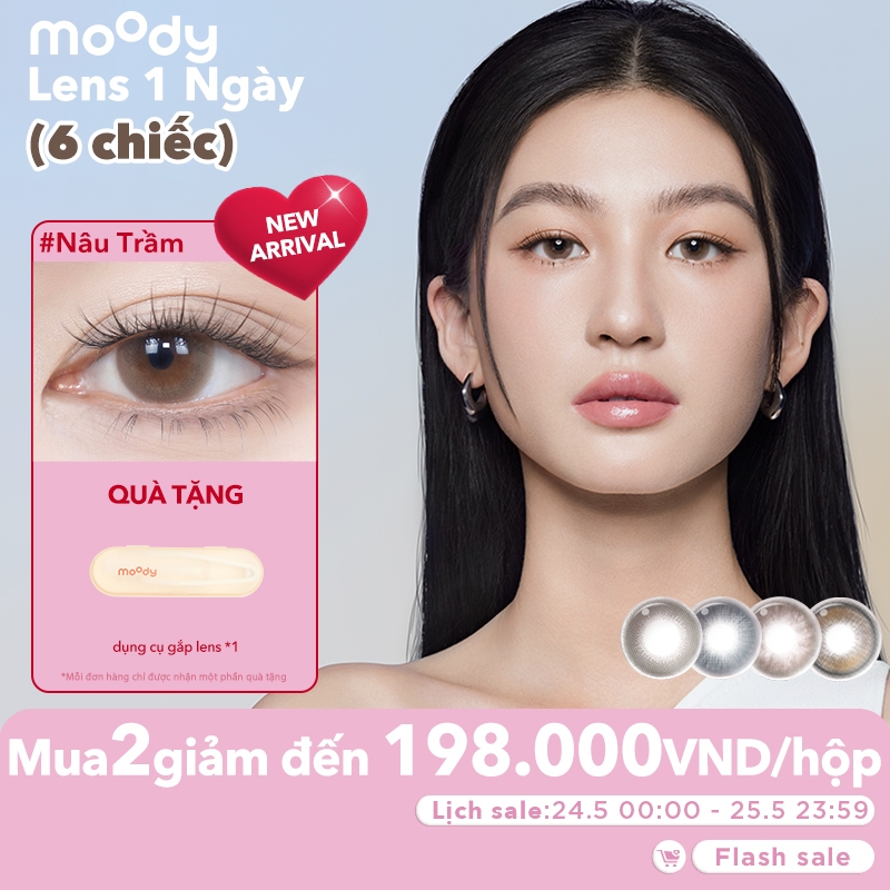 [moody silicone hydrogel] 06 chiếc lens 1 ngày moody  silicone hydrogel màu nâu/đen tự nhiên, độ cận