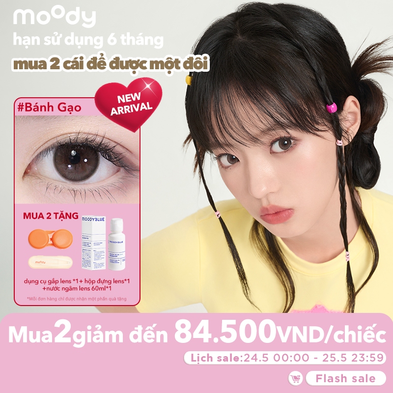 [lens moody 6 tháng - 01 chiếc] Kính áp tròng 6 tháng moody màu Bánh Gạo, có độ cận 0-7, độ giãn trò